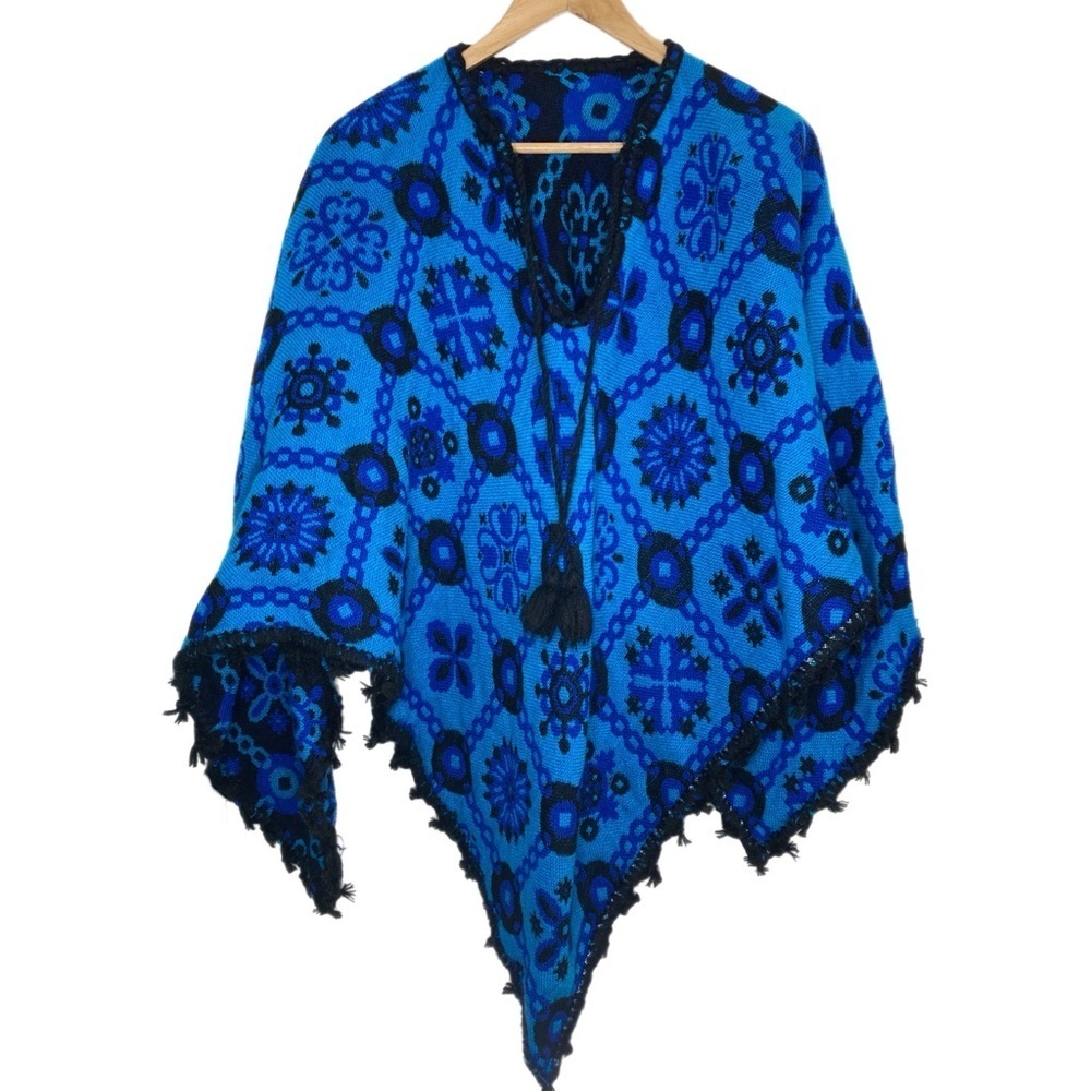 Handmade blue & black floral pattern knife cape/ poncho